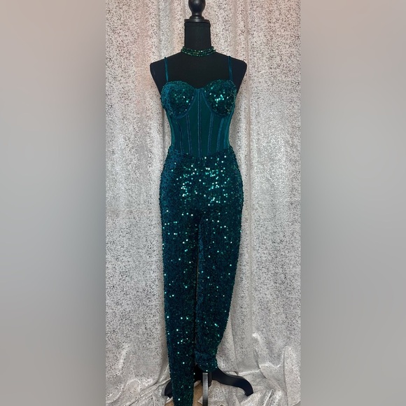 NWT Teal sequined bodysuit - Picture 3 of 7